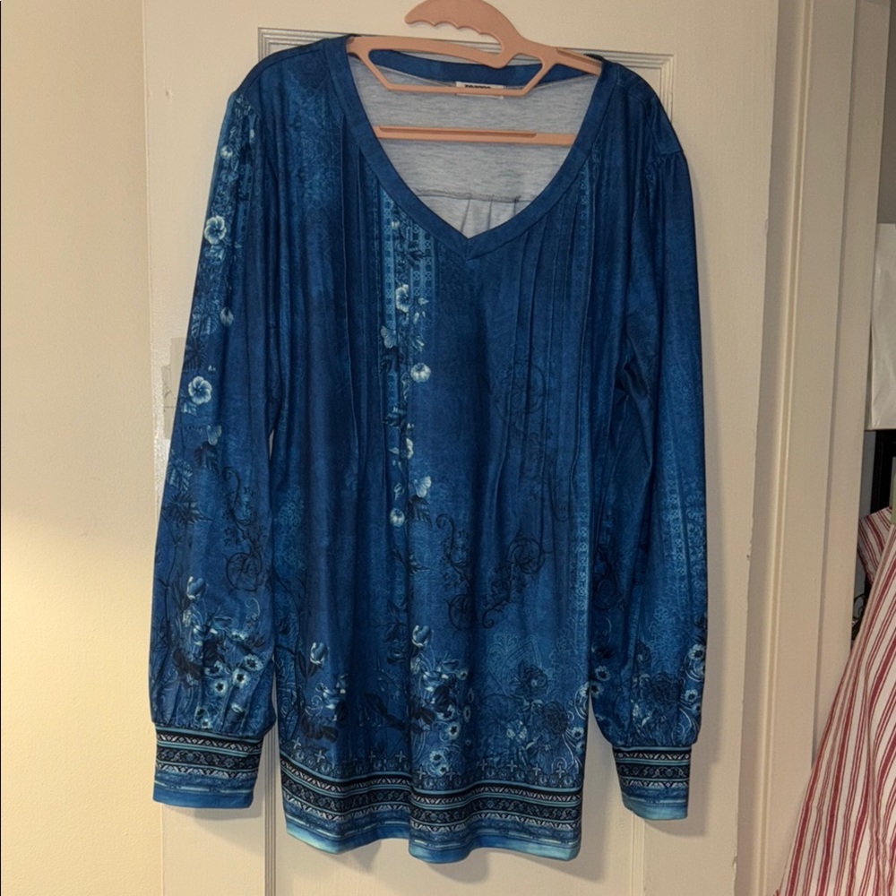Blue Floral Long Sleeve Top
